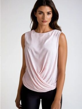 Sleeveless Twist-Front Blouse in Pale Pink